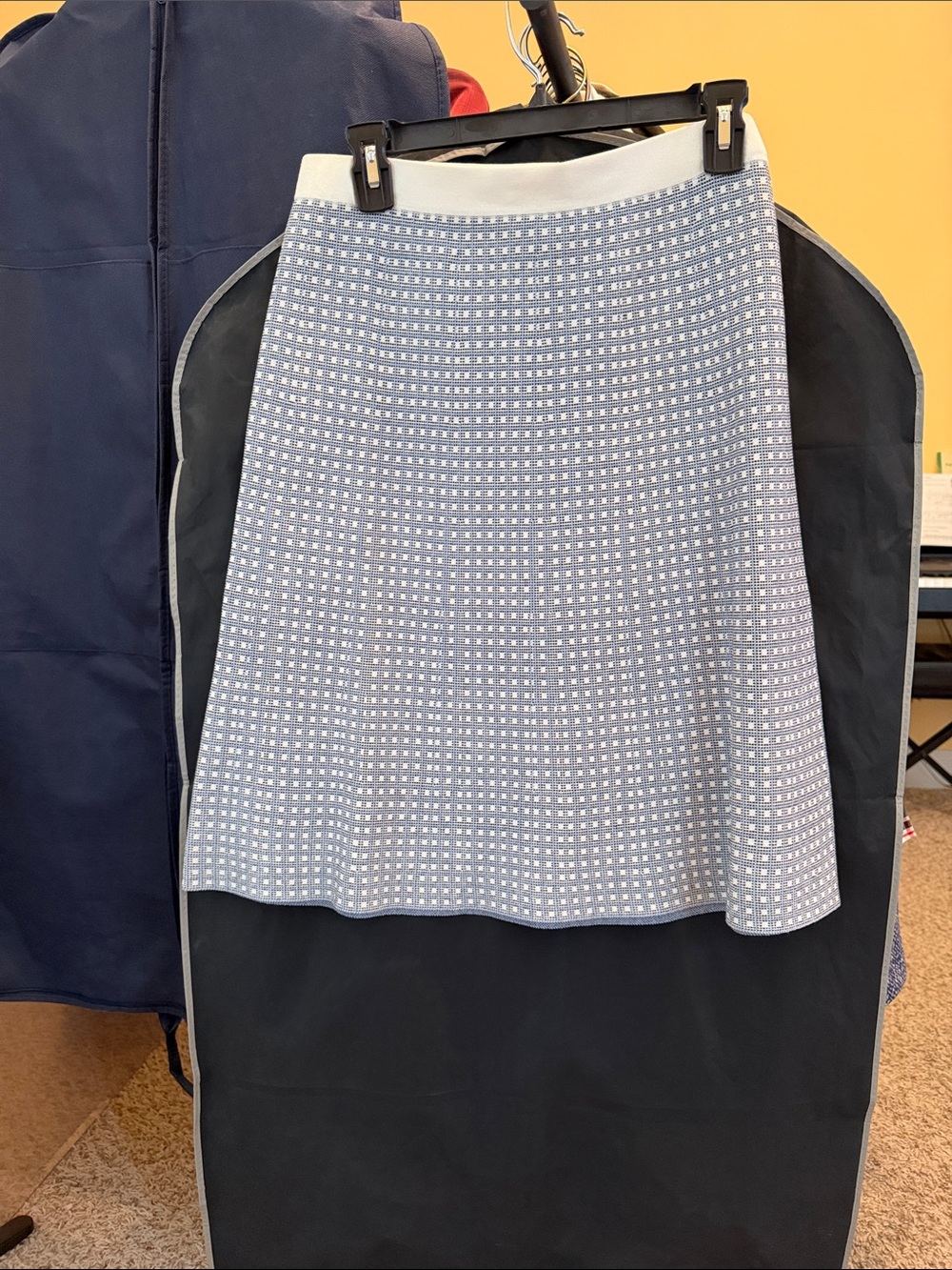 Ann Taylor Light Blue and White A-Line Knit Skirt
